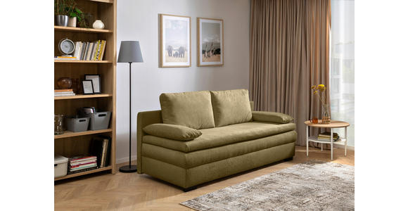 SCHLAFSOFA Struktur Olivgrün Rückenkissen, Armlehnenkissen, Bettkasten, Schlaffunktion, Rücken echt  - Schwarz/Olivgrün, KONVENTIONELL, Kunststoff/Textil (195/93/83cm) - Carryhome