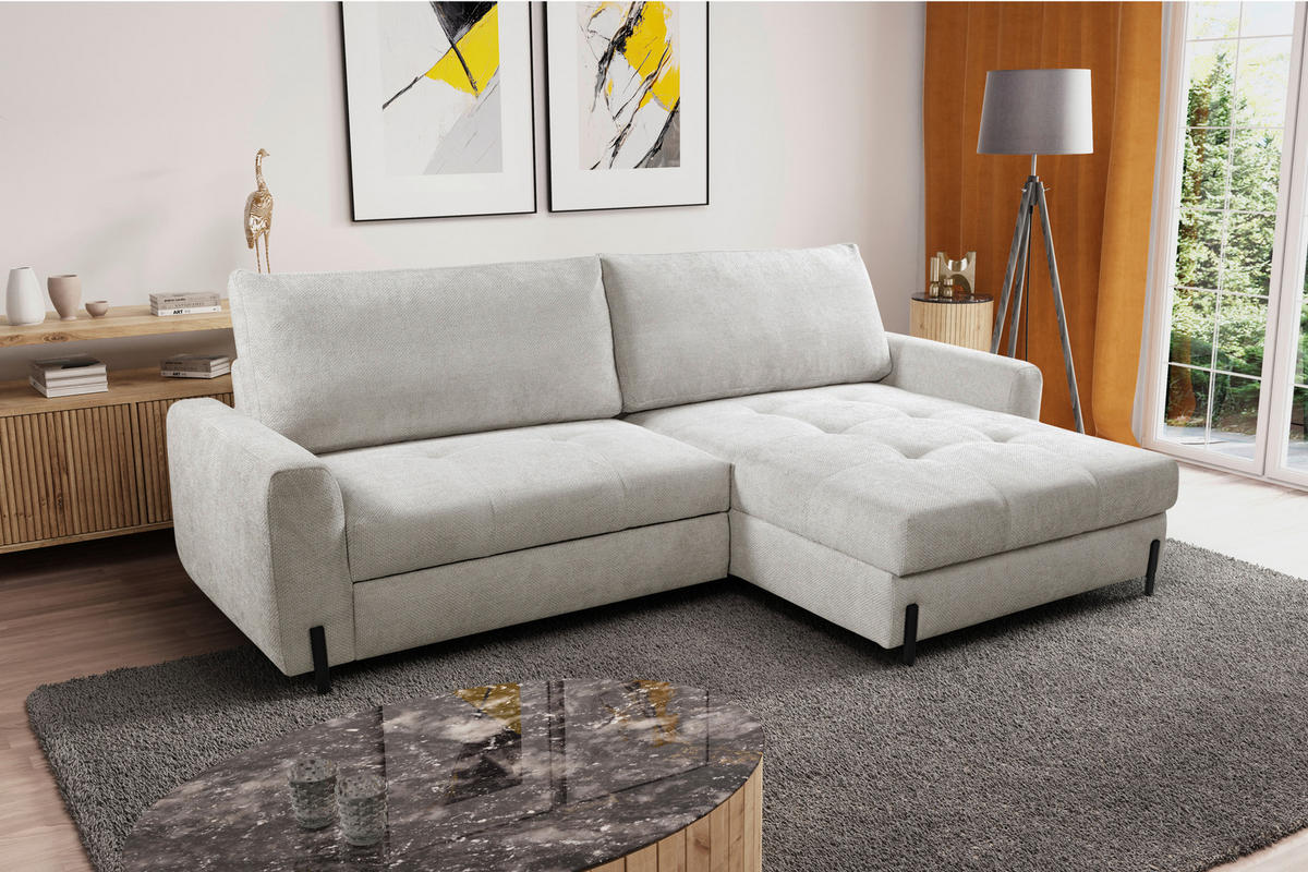 ECKSOFA in Struktur Beige  - Beige/Schwarz, Design, Textil/Metall (265/162cm) - MID.YOU