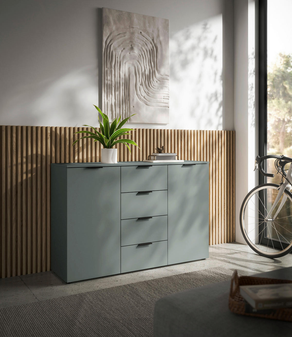 KOMODA S VRATIMA - žalfijazelena/crna, Osnovno, pločasti materijal/plastika (135/90/40cm) - Xora