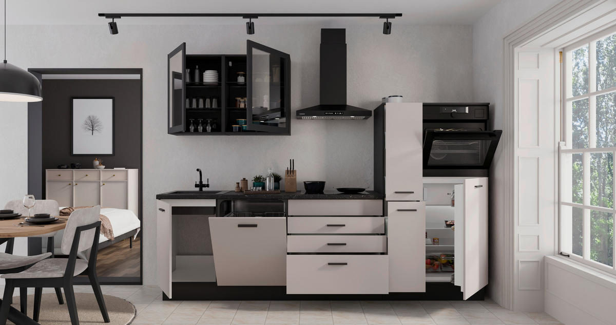 KÜCHENLEERBLOCK   in Schwarz, Beige  - Beige/Schwarz, Basics, Glas/Holzwerkstoff (280/214/60cm) - P & B