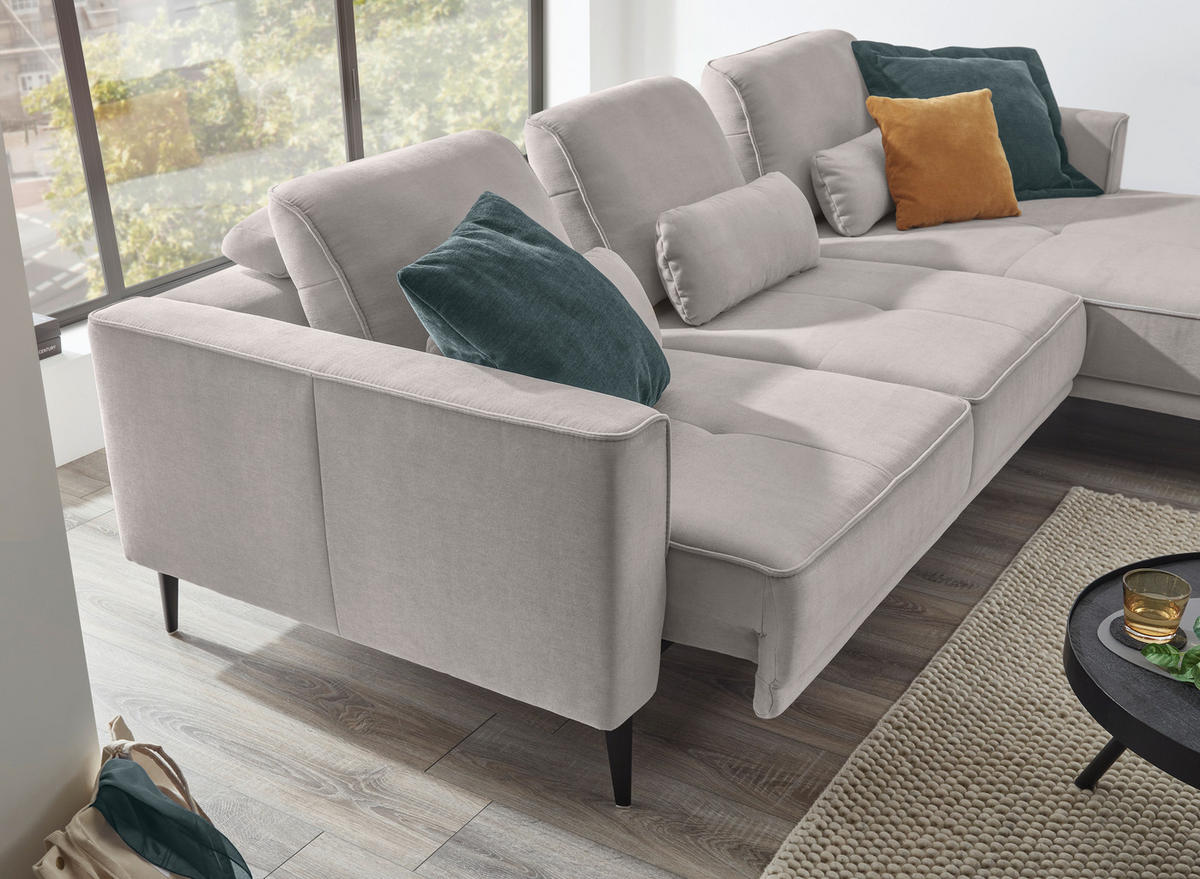 ECKSOFA Hellgrau Flachgewebe  - Hellgrau/Schwarz, KONVENTIONELL, Textil/Metall (279/193cm) - SetOne by Musterring