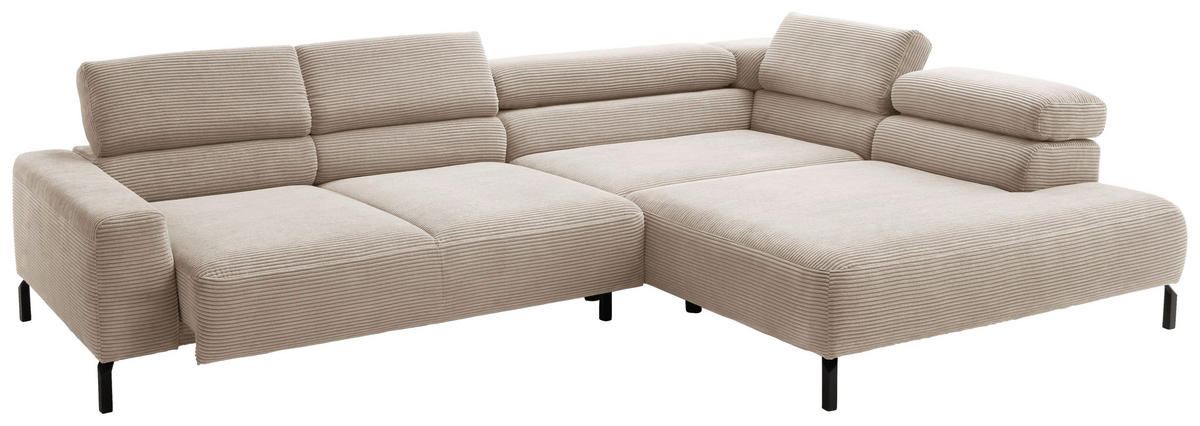 ECKSOFA inkl. Funktion Taupe Cord  - Taupe/Schwarz, MODERN, Textil/Metall (309/219cm) - Pure Home Lifestyle