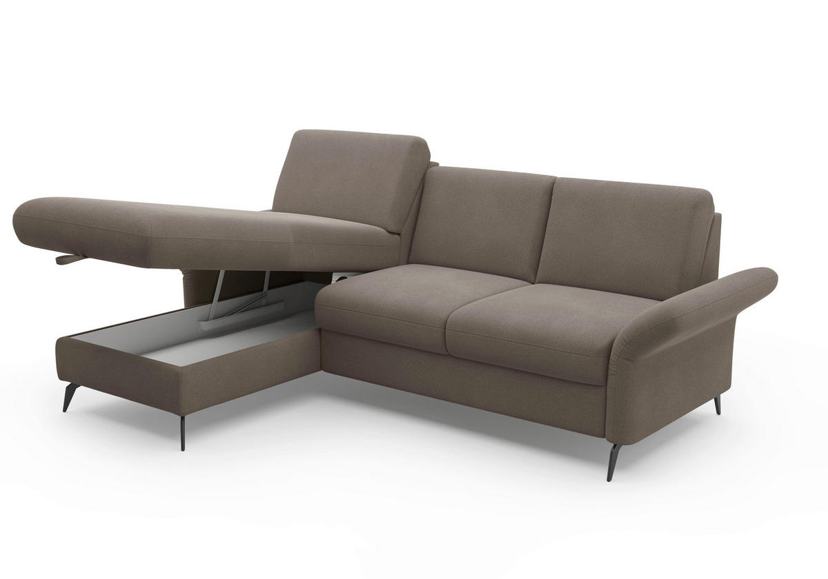 ECKSOFA ROCHELLE E Schlammfarben Flachgewebe  - Schlammfarben/Schwarz, KONVENTIONELL, Textil/Metall (164/251cm) - Sit & More