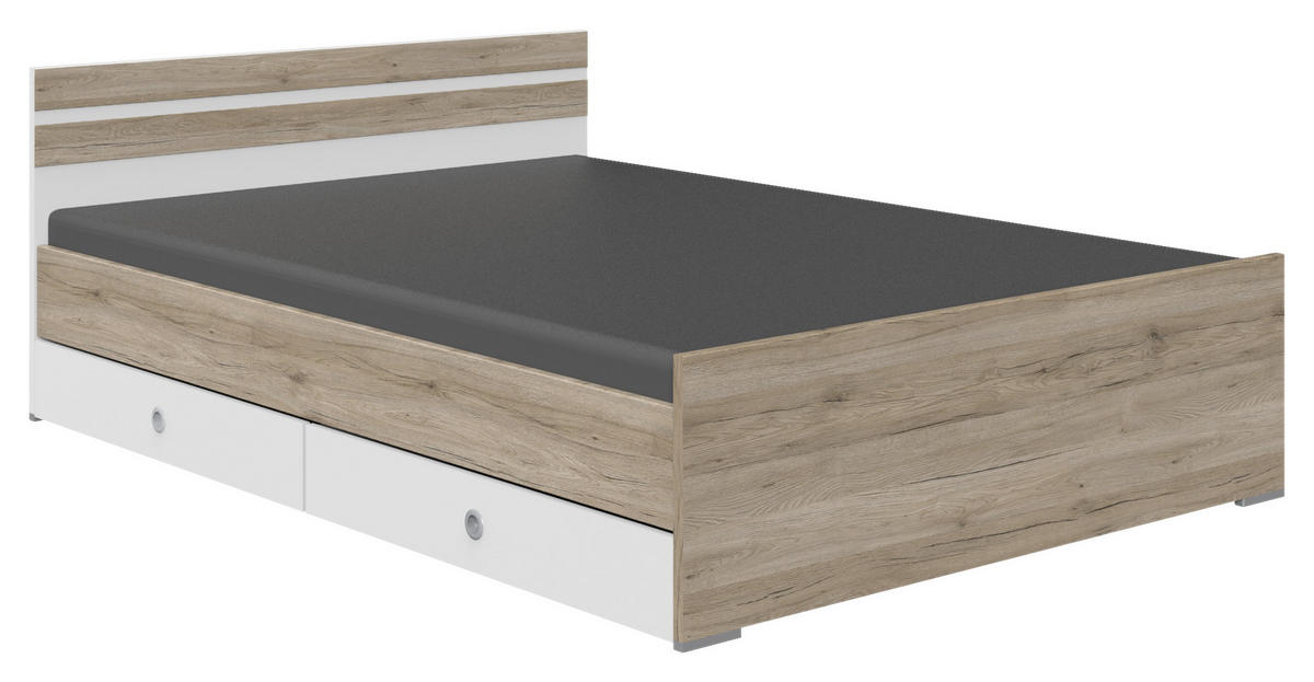 BETTKASTENSET  in Weiss, Eiche San Remo  - Weiss/Eiche San Remo, Konventionell, Holzwerkstoff (100/16/60cm) - Carryhome
