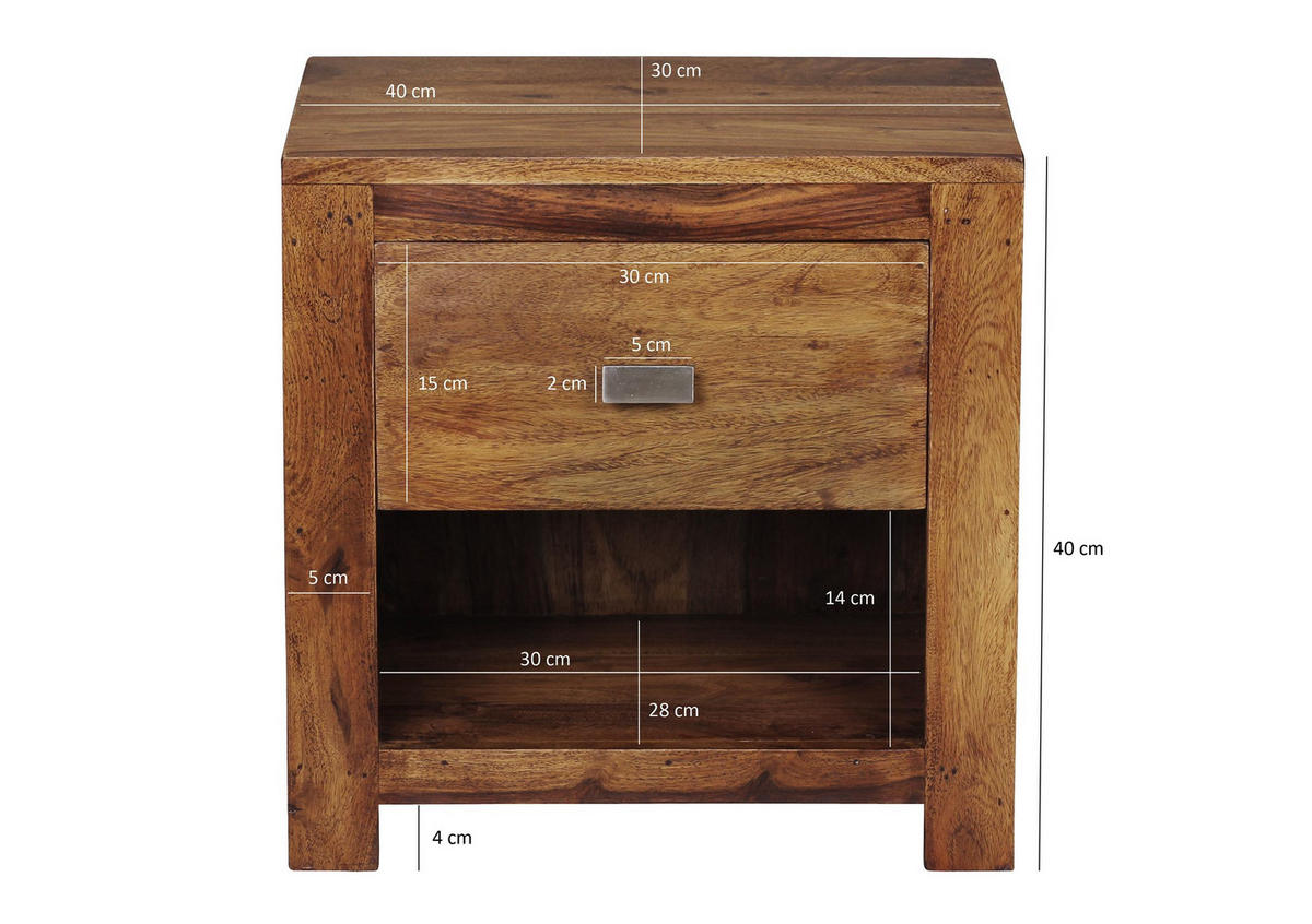 NACHTSCHRANK 40/40/30 cm Sheesham massiv  - Chromfarben/Sheeshamfarben, KONVENTIONELL, Holz/Metall (40/40/30cm) - MID.YOU