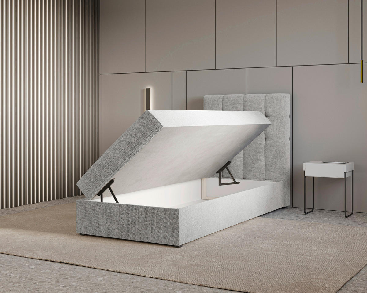 BOXBETT 90/200 cm,  in Grau, Bettkasten, Topper,  - Schwarz/Grau, MODERN, Holz/Kunststoff (90/200cm) - MID.YOU