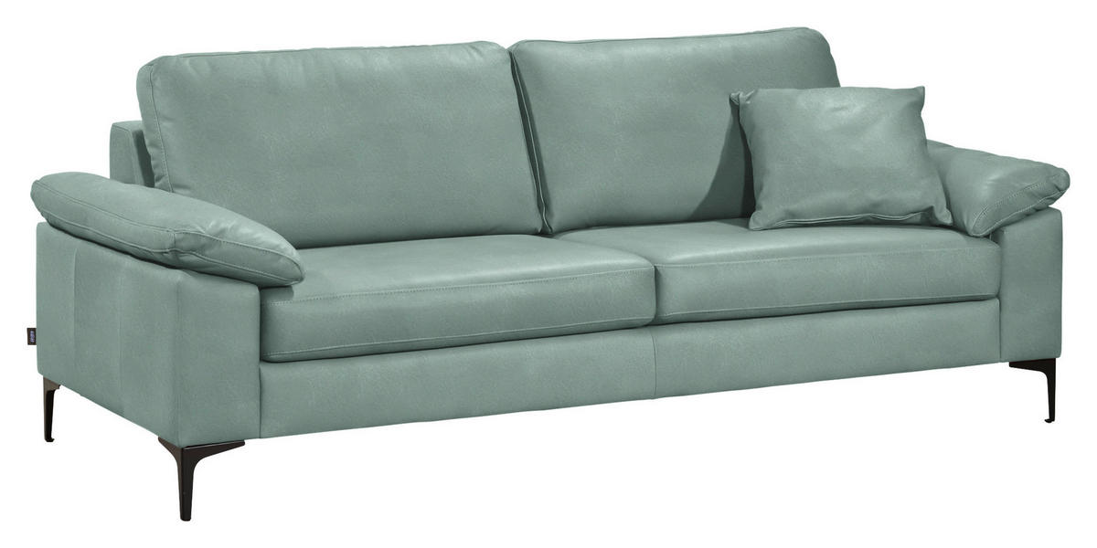 3-SITZER-SOFA  in Echtleder Hellblau   - Schwarz/Hellblau, Design, Leder/Metall (224/86/97cm) - Schöner Wohnen