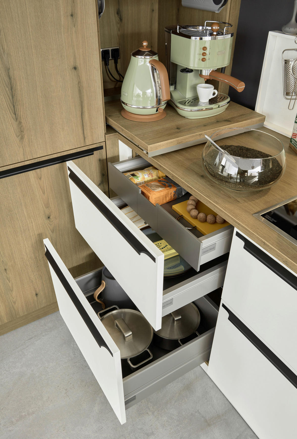 EINBAUKÜCHE   - Eichefarben/Weiß, Design, Holzwerkstoff - Dieter Knoll