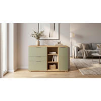 SIDEBOARD 160/107,5/45 cm Grün, Eichefarben  160/107,5/45 cm  - Eichefarben/Silberfarben, KONVENTIONELL, Holzwerkstoff/Kunststoff (160/107,5/45cm)