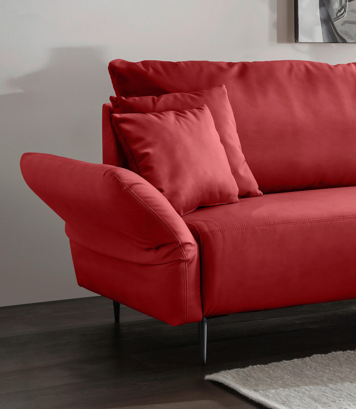 ECKSOFA in Lederlook Rot  178/264-302 cm  - Rot/Schwarz, Design, Textil/Metall (178/264-302cm) - Livetastic