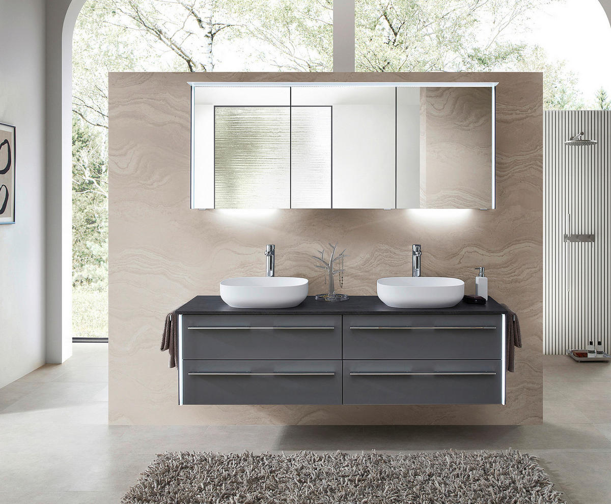 WASCHTISCHKOMBI 174 cm  - Chromfarben/Dunkelgrau, Design, Glas/Holzwerkstoff (174cm) - Leonardo Living