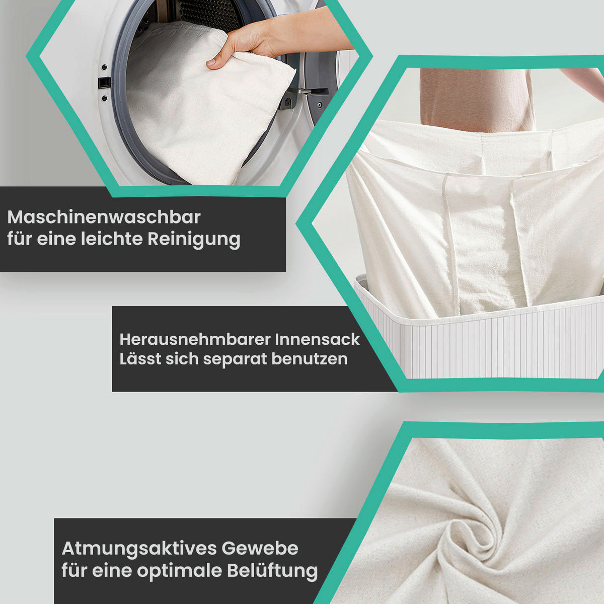 WÄSCHEKORB - Weiß, Basics, Naturmaterialien/Textil (60/61,5/40cm)
