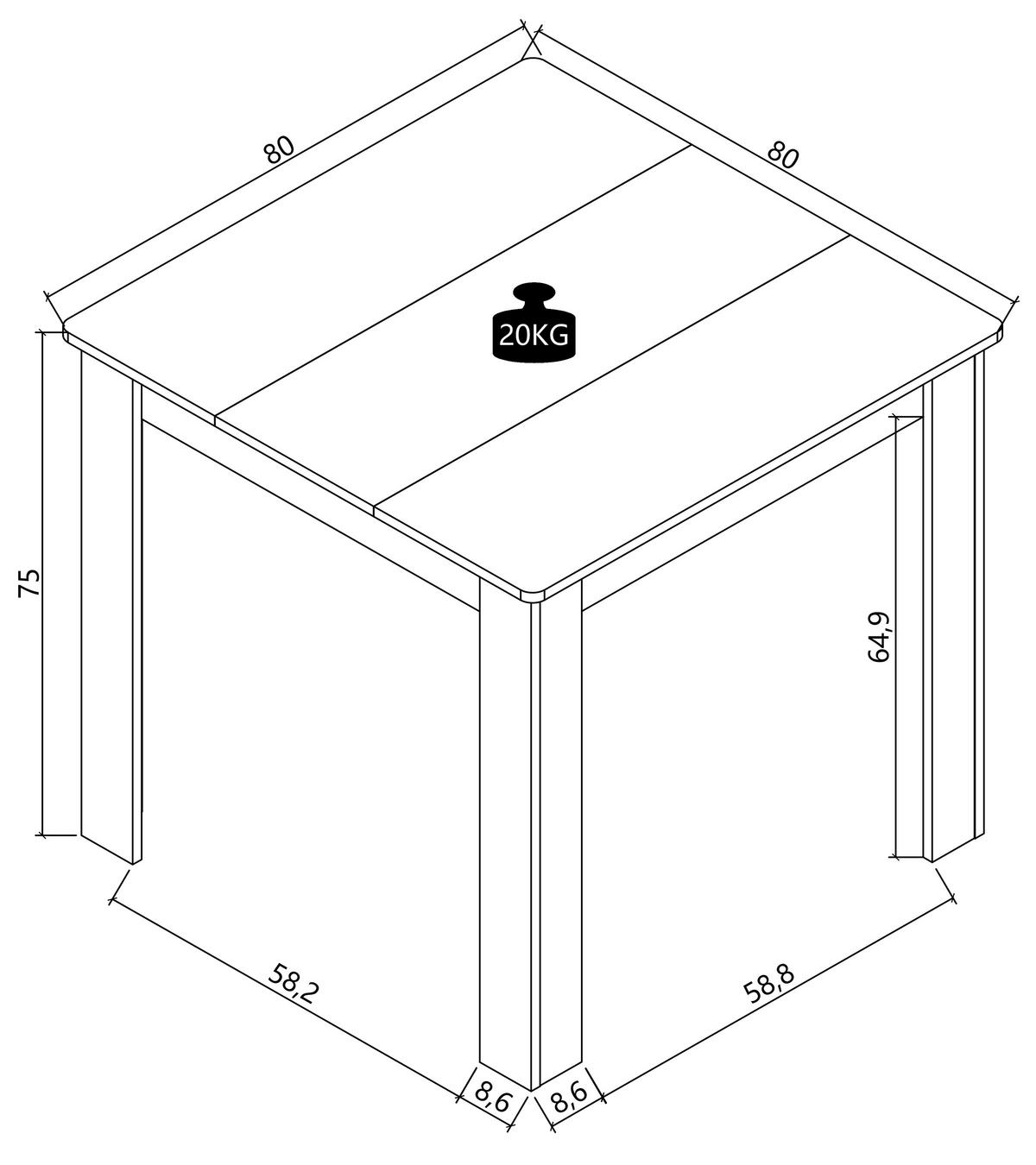 ESSTISCH 80/80/75 cm Nachbildung  Holzwerkstoff quadratisch Anthrazit, Weiß  - Anthrazit/Weiß, MODERN, Holzwerkstoff (80/80/75cm) - MID.YOU