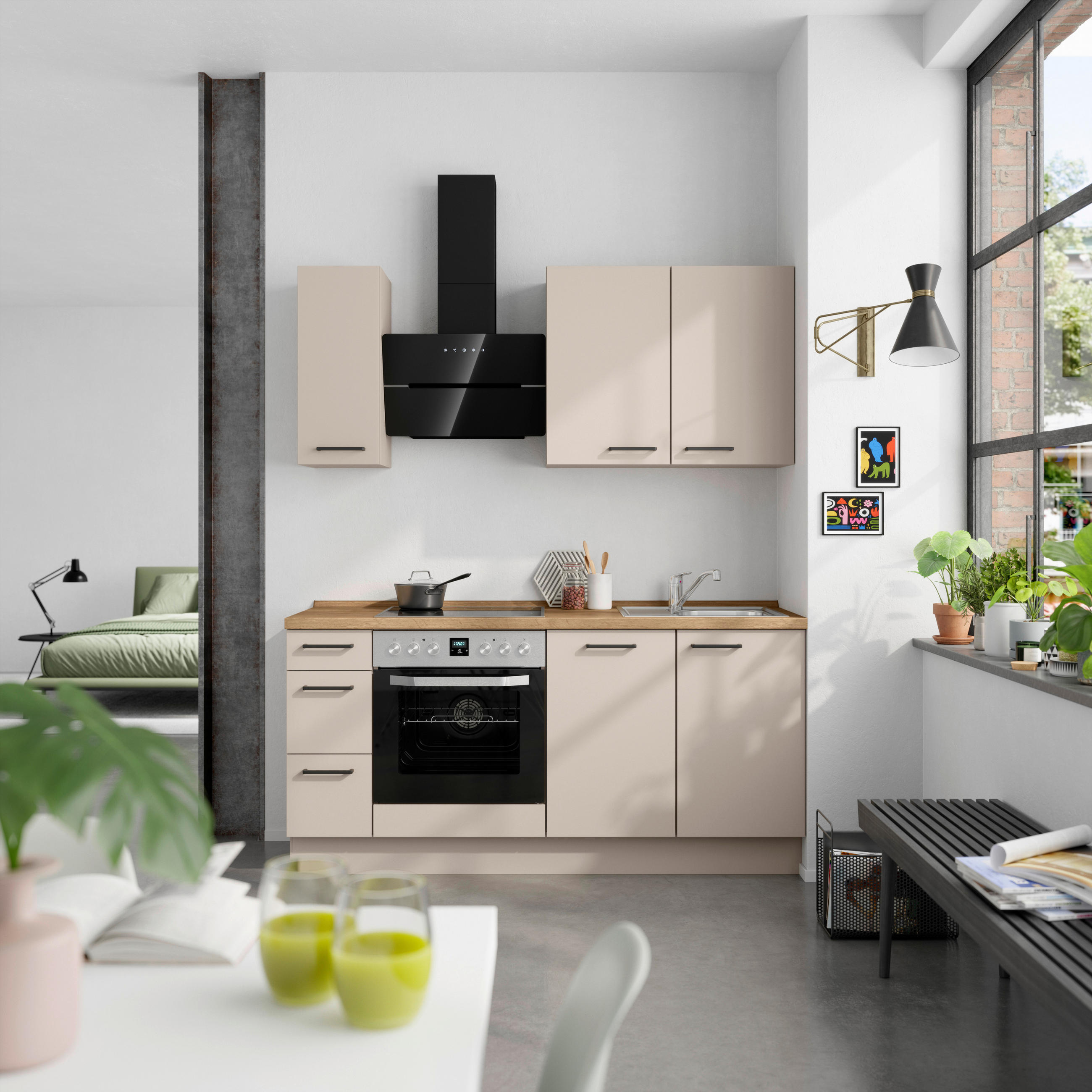 KÜCHENLEERBLOCK Easytouch 180 cm  in Eichefarben, Sandfarben  - Sandfarben/Eichefarben, MODERN, Holzwerkstoff/Metall (180cm) - Nobilia