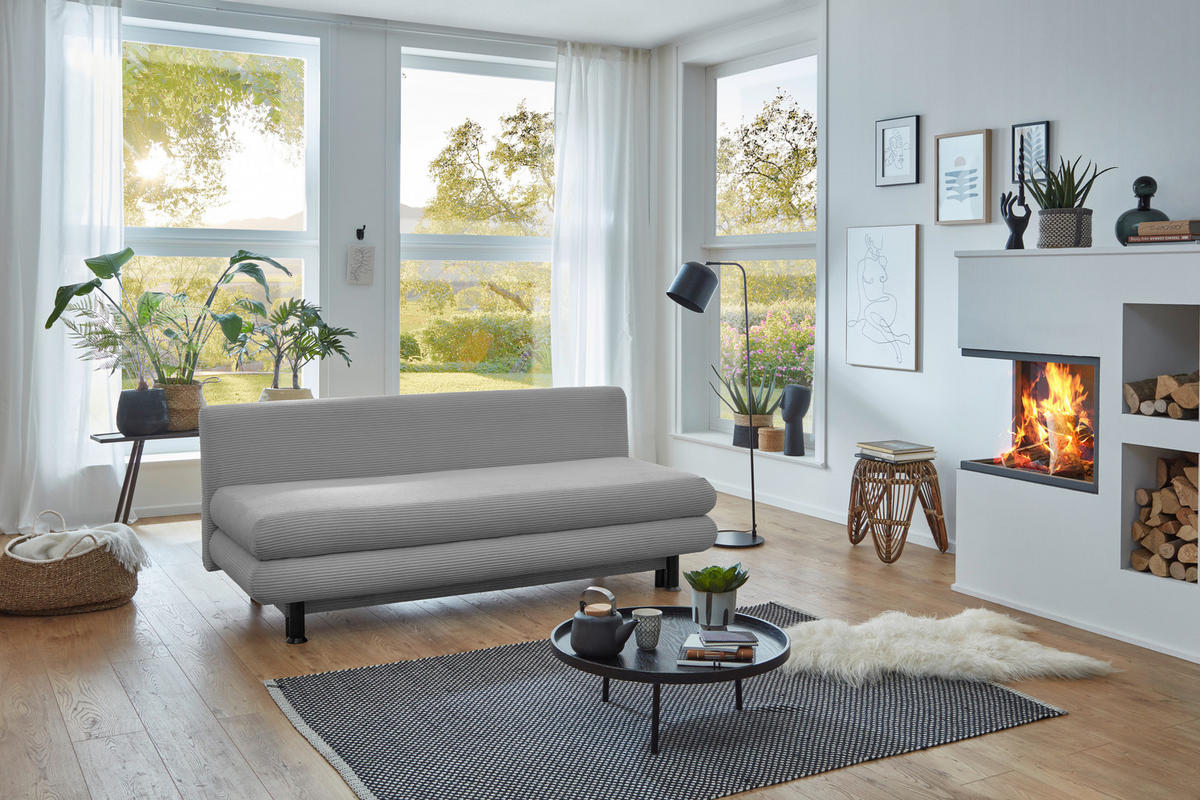 SCHLAFSOFA  mit Cord Hellgrau  - Hellgrau/Schwarz, KONVENTIONELL, Kunststoff/Textil (196/77/92cm) - Carryhome