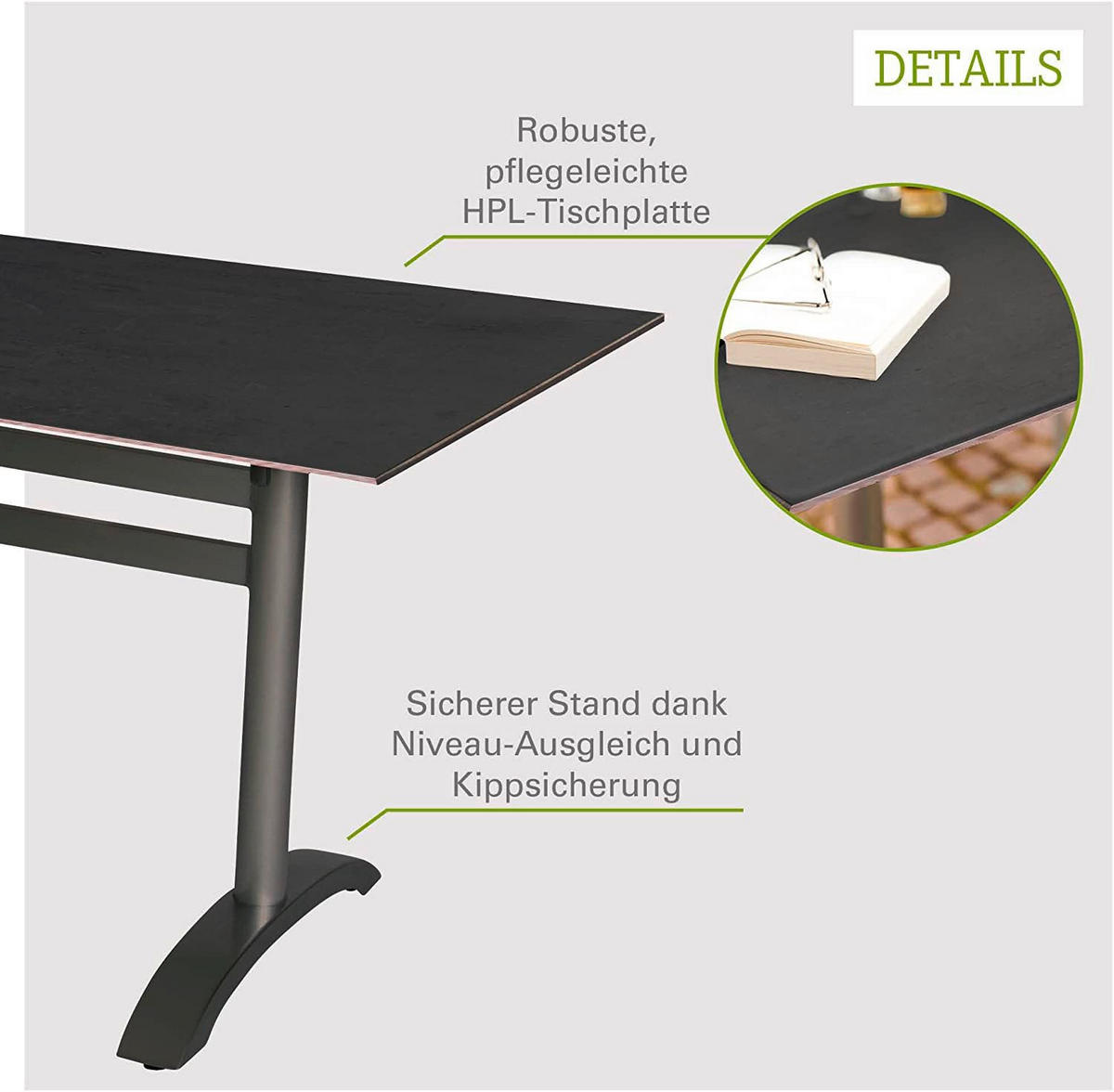 GARTENSET beschichtet Aluminium  - Dunkelgrau/Anthrazit, Basics, Holzwerkstoff/Kunststoff (120cm) - Gardenson