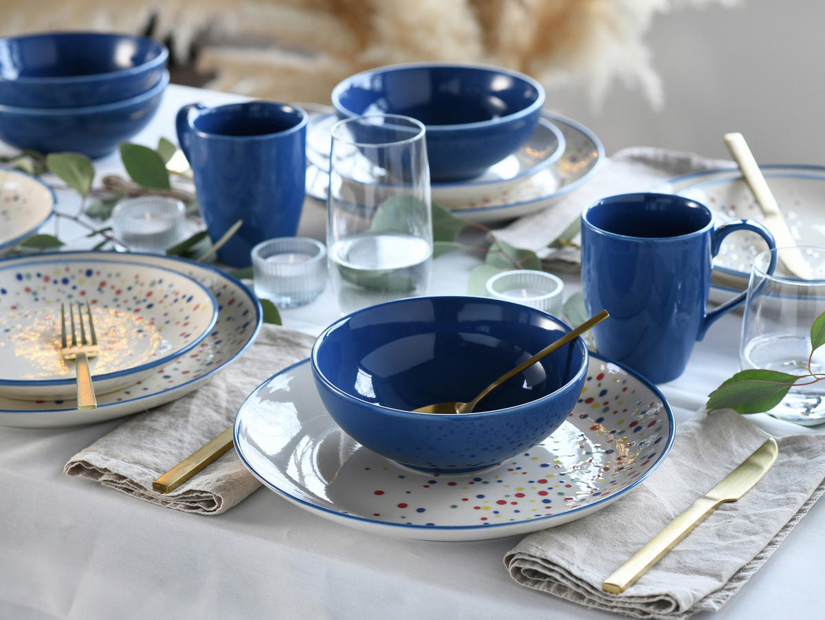 KOMBISERVICE Joy Blau-bunt 16-teilig  - Blau/Creme, Basics, Keramik - Creatable