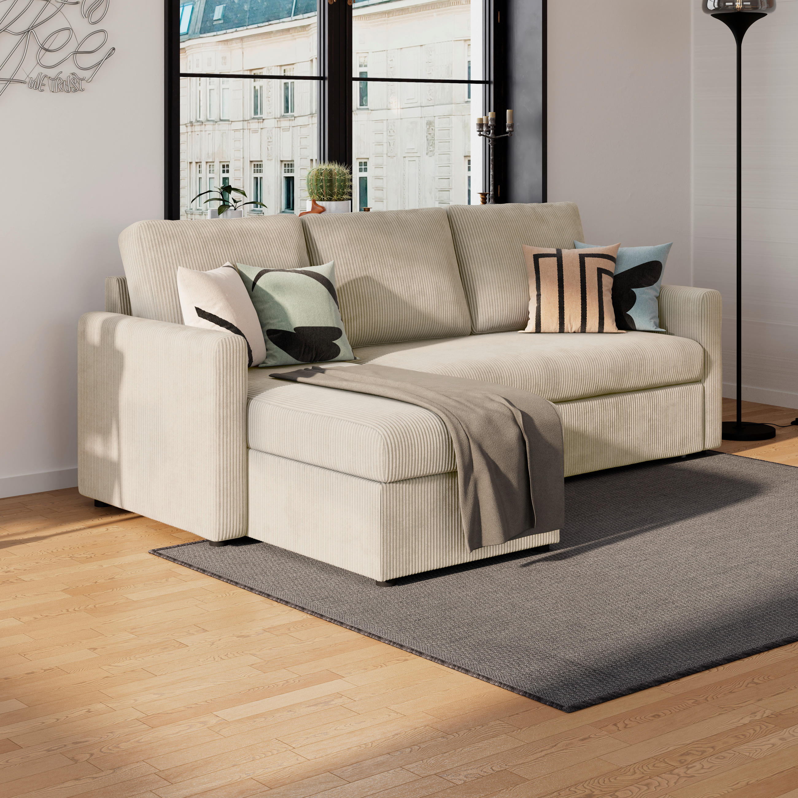 ECKSOFA Beige  - Beige, Basics, Holz/Kunststoff (215/145cm) - MID.YOU