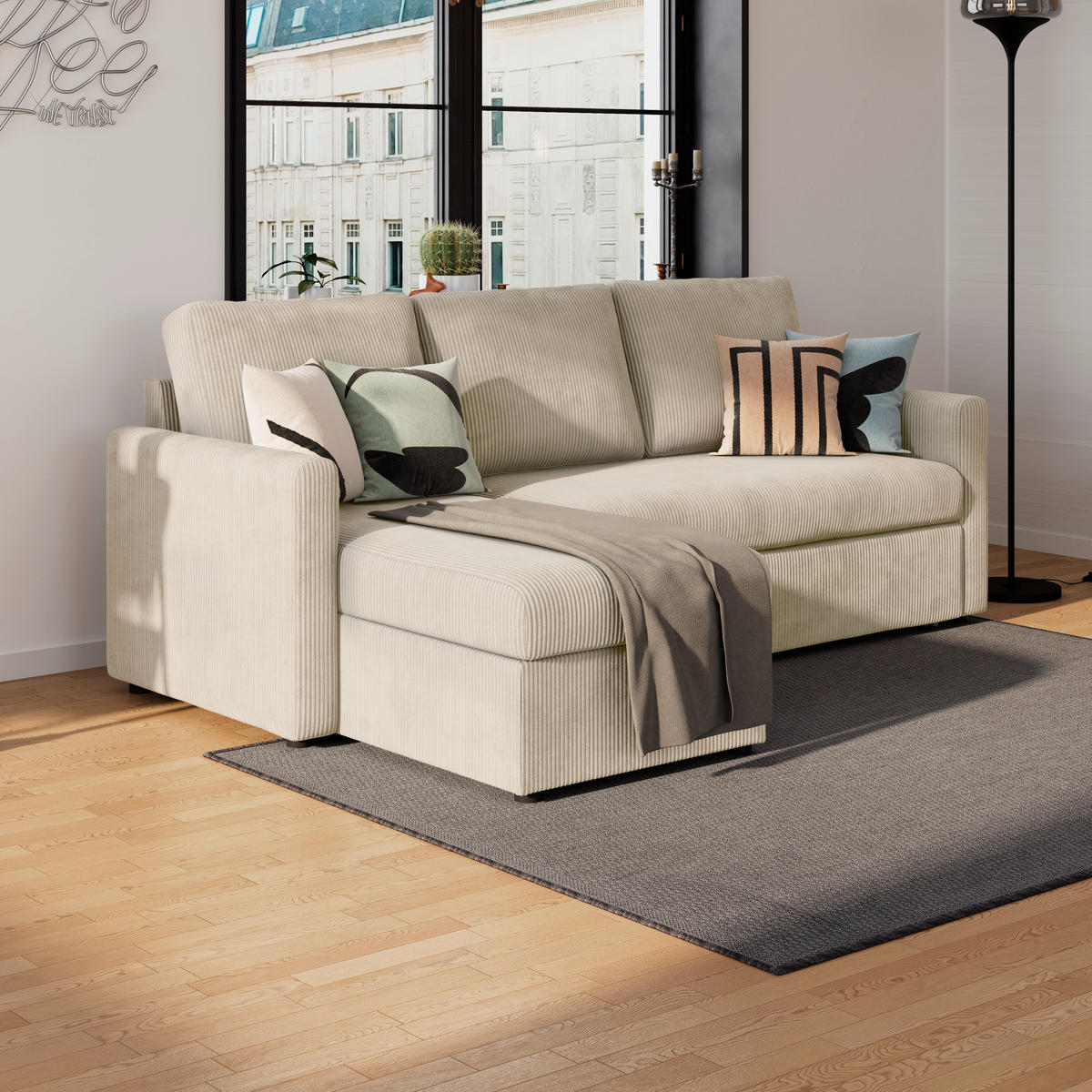 ECKSOFA Beige  - Beige, Basics, Holz/Kunststoff (215/145cm) - MID.YOU