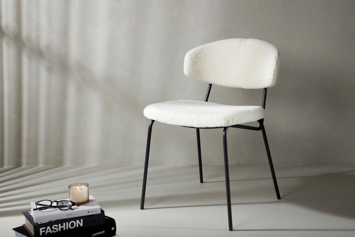 STOLSET 2 styck stål bouclé  - vit/svart, Design, metall/textil (50/79/57cm) - Livetastic