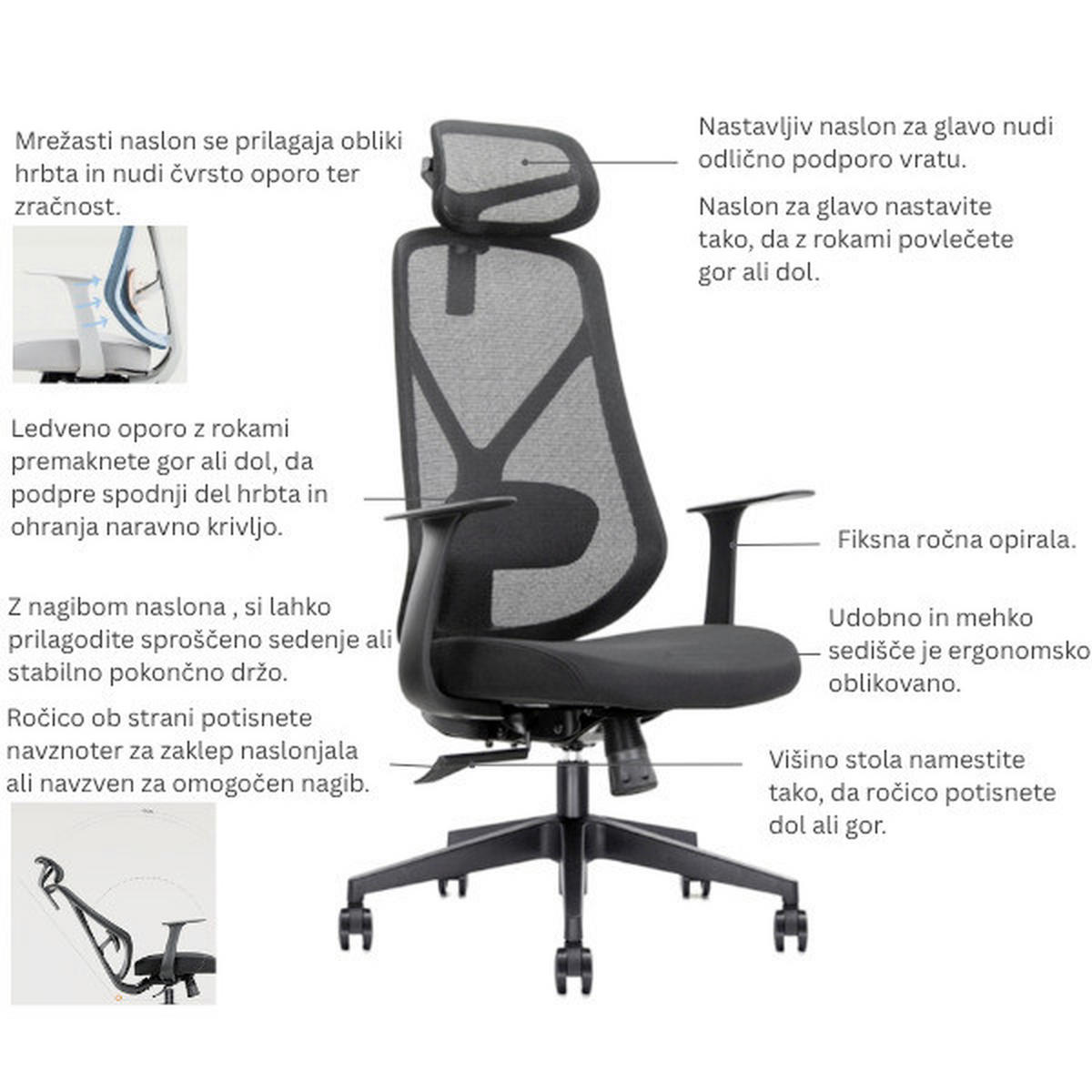 UREDSKI STOLAC    - crna, Moderno, metal/plastika (66/125/69cm)