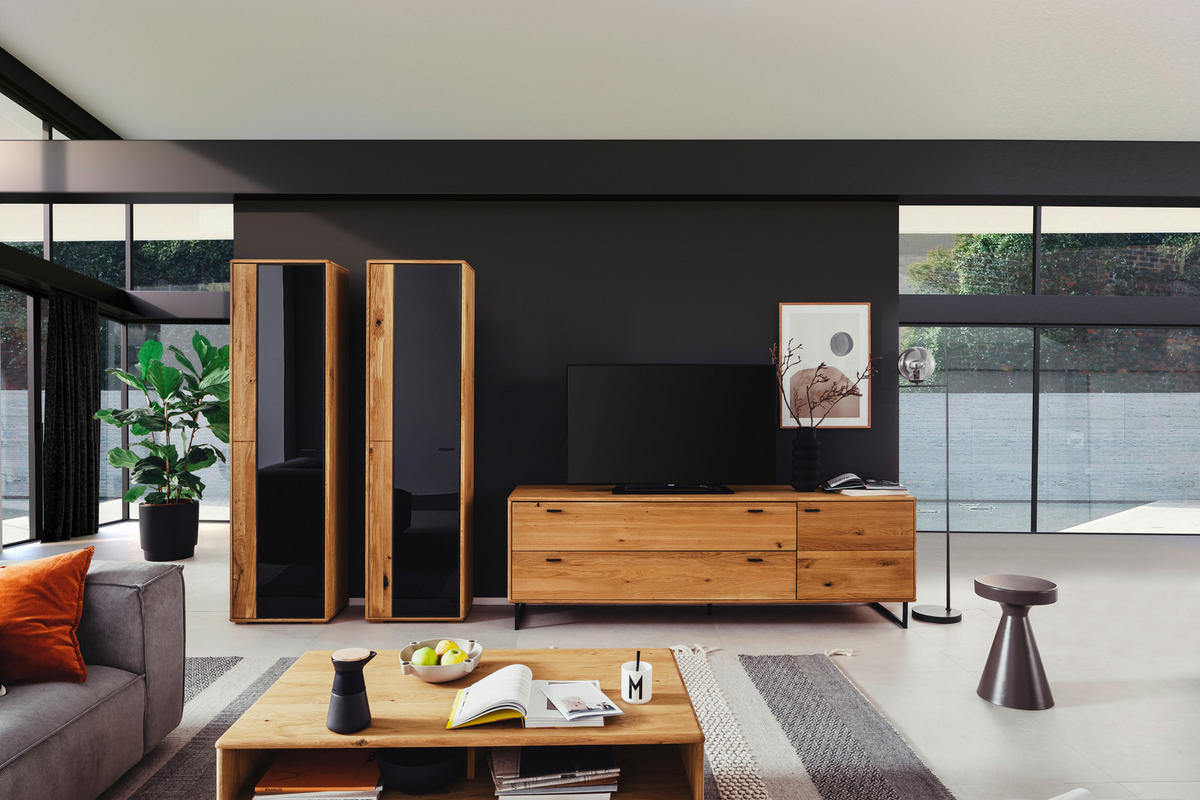 WOHNWAND  in Wildeiche 333/190/50 cm  - Wildeiche/Anthrazit, Design, Glas/Holz (333/190/50cm) - MID.YOU