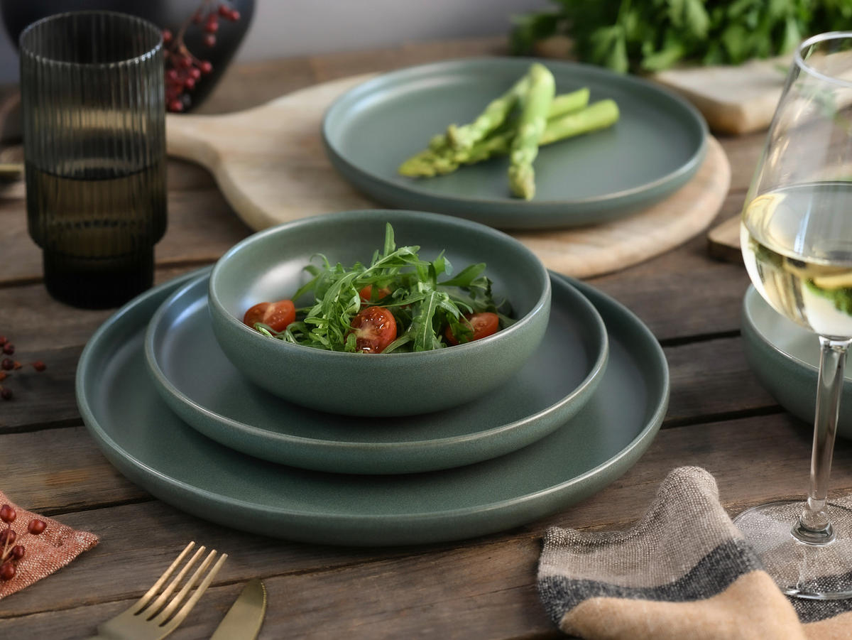 TAFELSERVICE Uno 12-teilig  - Salbeigrün, Basics, Keramik - Creatable