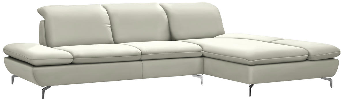 ECKSOFA in Echtleder Weiss  - Weiss/Silberfarben, Design, Leder/Metall (315/200cm) - Chilliano