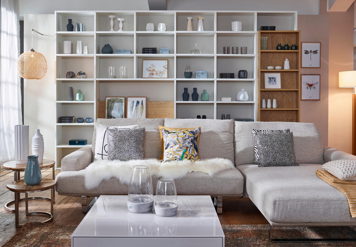ECKSOFA in Webstoff Champagner  - Champagner, Design, Textil/Metall (304/184cm) - Dieter Knoll