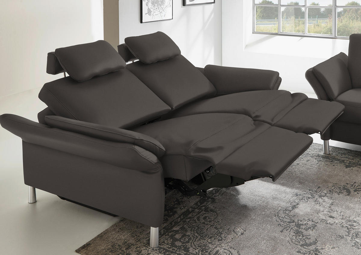 3-SITZER-SOFA in Echtleder Mokka  - Alufarben/Mokka, Design, Leder/Metall (190/82/99cm) - Dieter Knoll