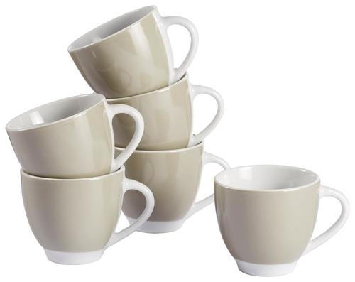 TASSENSET 6-teilig Keramik Porzellan Weiß, Taupe  - Taupe/Weiß, Basics, Keramik (24,5/16,5/9,5cm)