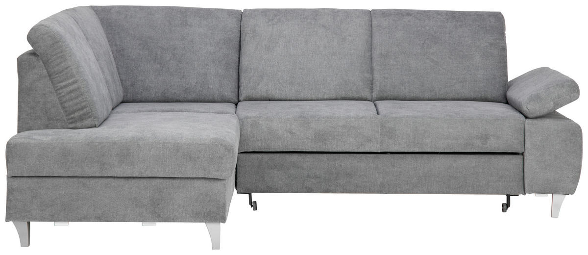 ECKSOFA in Flachgewebe Dunkelgrau  186/255 cm  - Dunkelgrau/Silberfarben, KONVENTIONELL, Holz/Textil (186/255cm) - Cantus