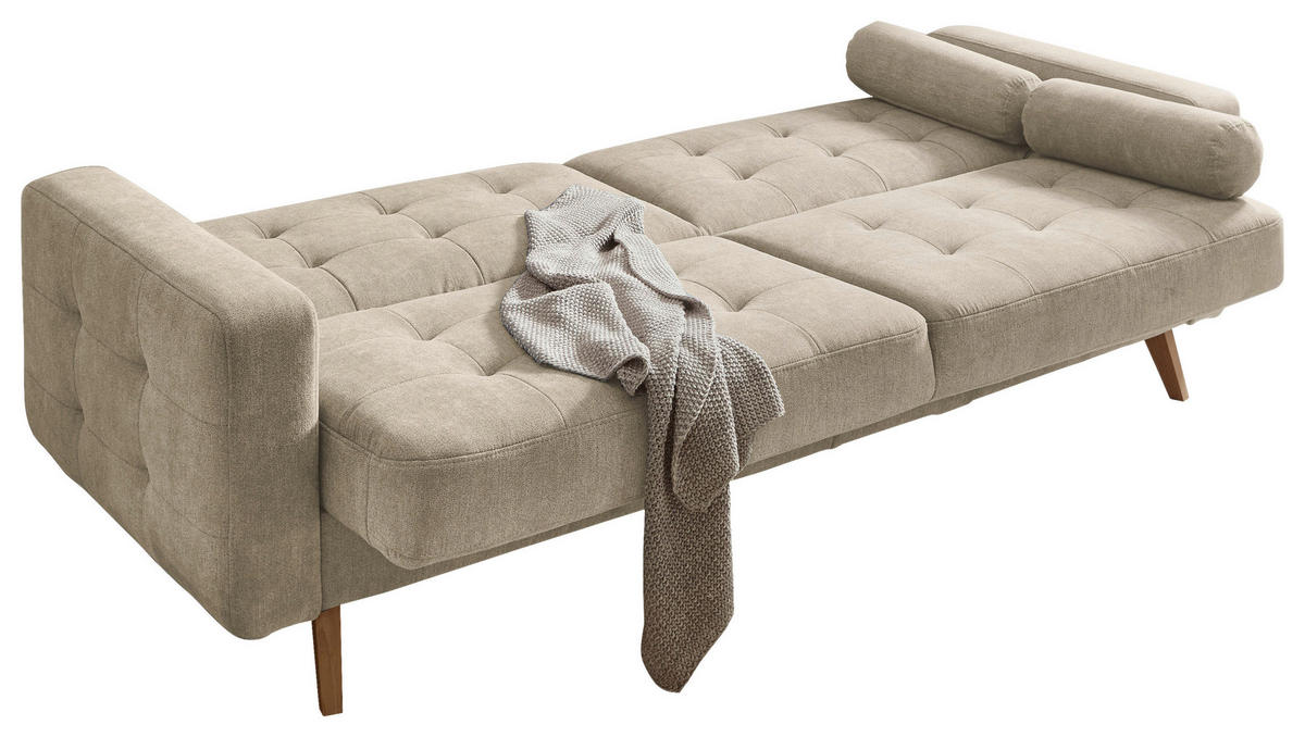 SCHLAFSOFA  mit Velours Sandfarben  - Sandfarben/Eichefarben, MODERN, Holz/Textil (222/86/90cm) - MID.YOU