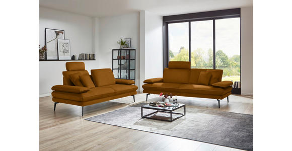 3-SITZER-SOFA in Velours Cognac - Cognac/Beige, Design, Textil/Metall (222/89/104cm) - Dieter Knoll