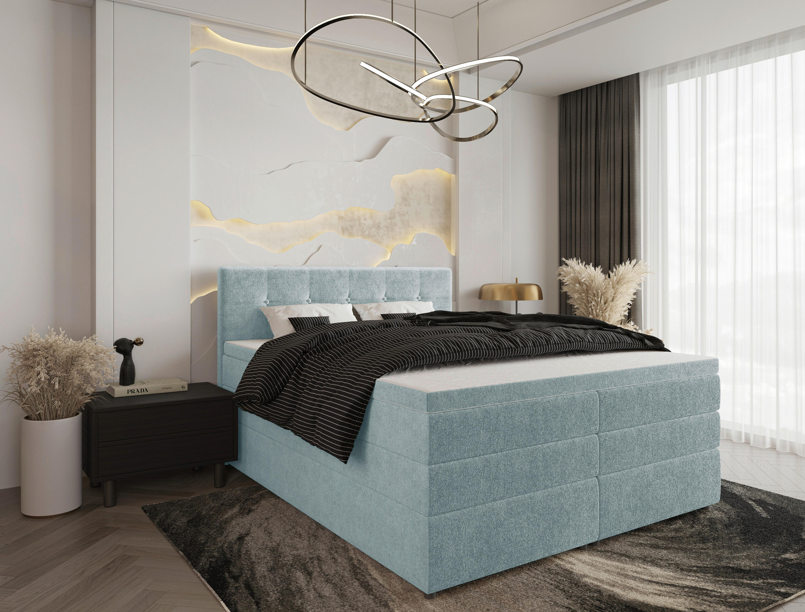 BOXSPRINGBETT 160/200 cm  in Hellblau  - Schwarz/Hellblau, KONVENTIONELL, Kunststoff/Textil (160/200cm) - Carryhome