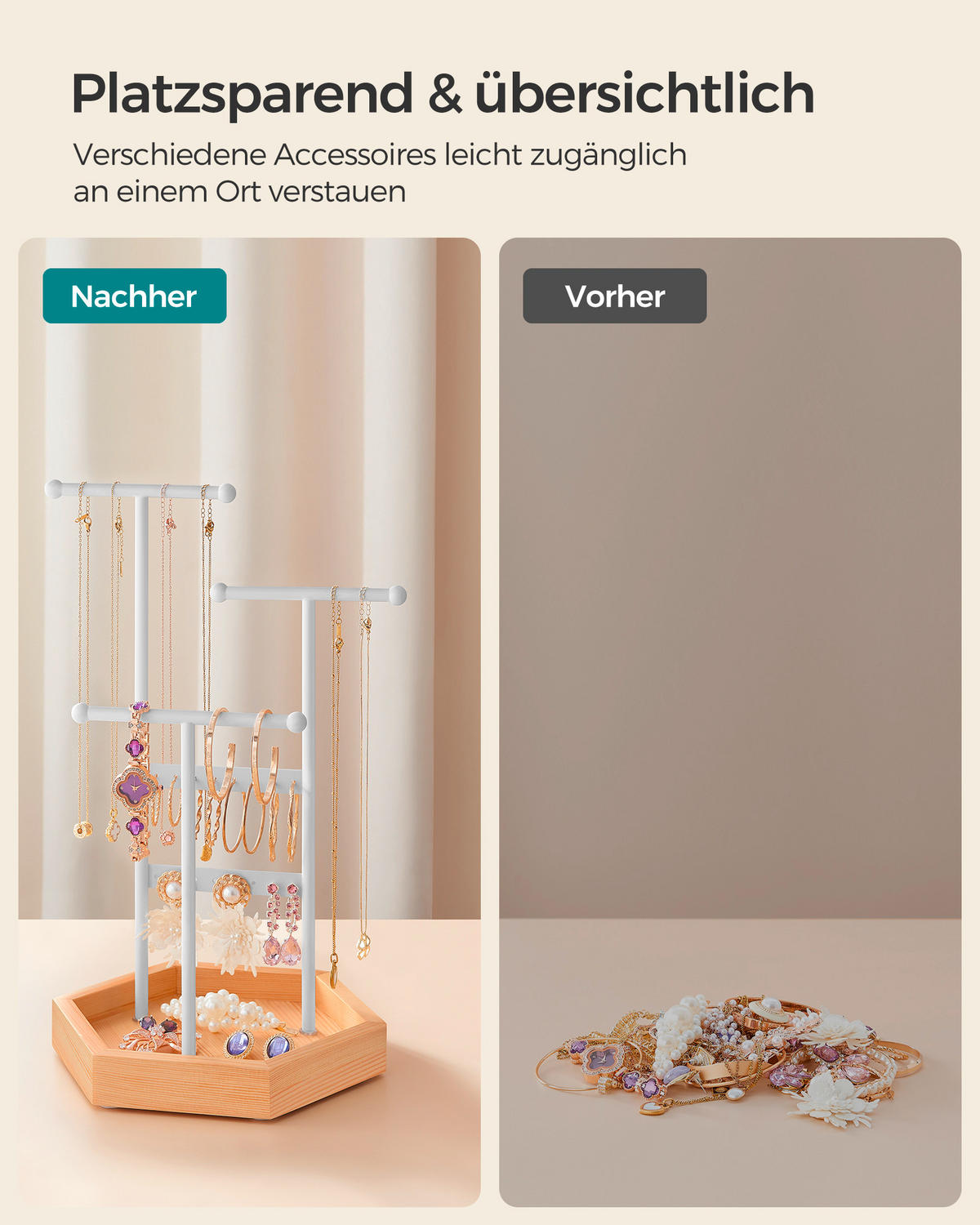 SCHMUCKHALTER - Braun/Weiß, Basics, Holz/Metall (20,5/36cm)