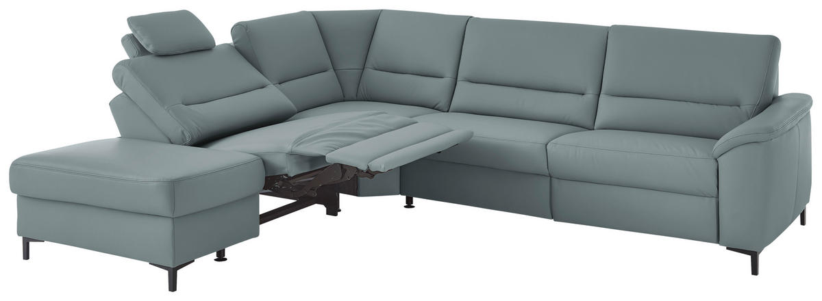 ECKSOFA  in Echtleder Blaugrau  249/290 cm  - Blaugrau/Schwarz, KONVENTIONELL, Leder/Metall (249/290cm) - Beldomo Premium