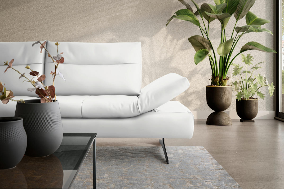 ECKSOFA in Echtleder Weiss  - Weiss/Schwarz, Modern, Leder/Metall (158/342cm) - Chilliano