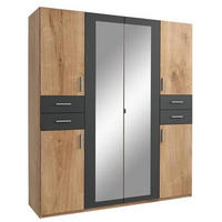 DREHTÜRENSCHRANK 180/208/58 cm 6-türig Graphitfarben, Eichefarben  - Eichefarben/Silberfarben, Basics, Holzwerkstoff (180/208/58cm) - MID.YOU