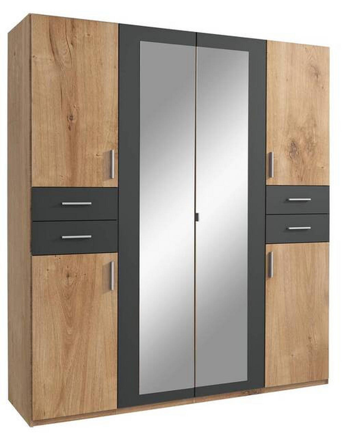 DREHTÜRENSCHRANK 180/208/58 cm 6-türig Graphitfarben, Eichefarben  - Eichefarben/Silberfarben, Basics, Holzwerkstoff (180/208/58cm) - MID.YOU