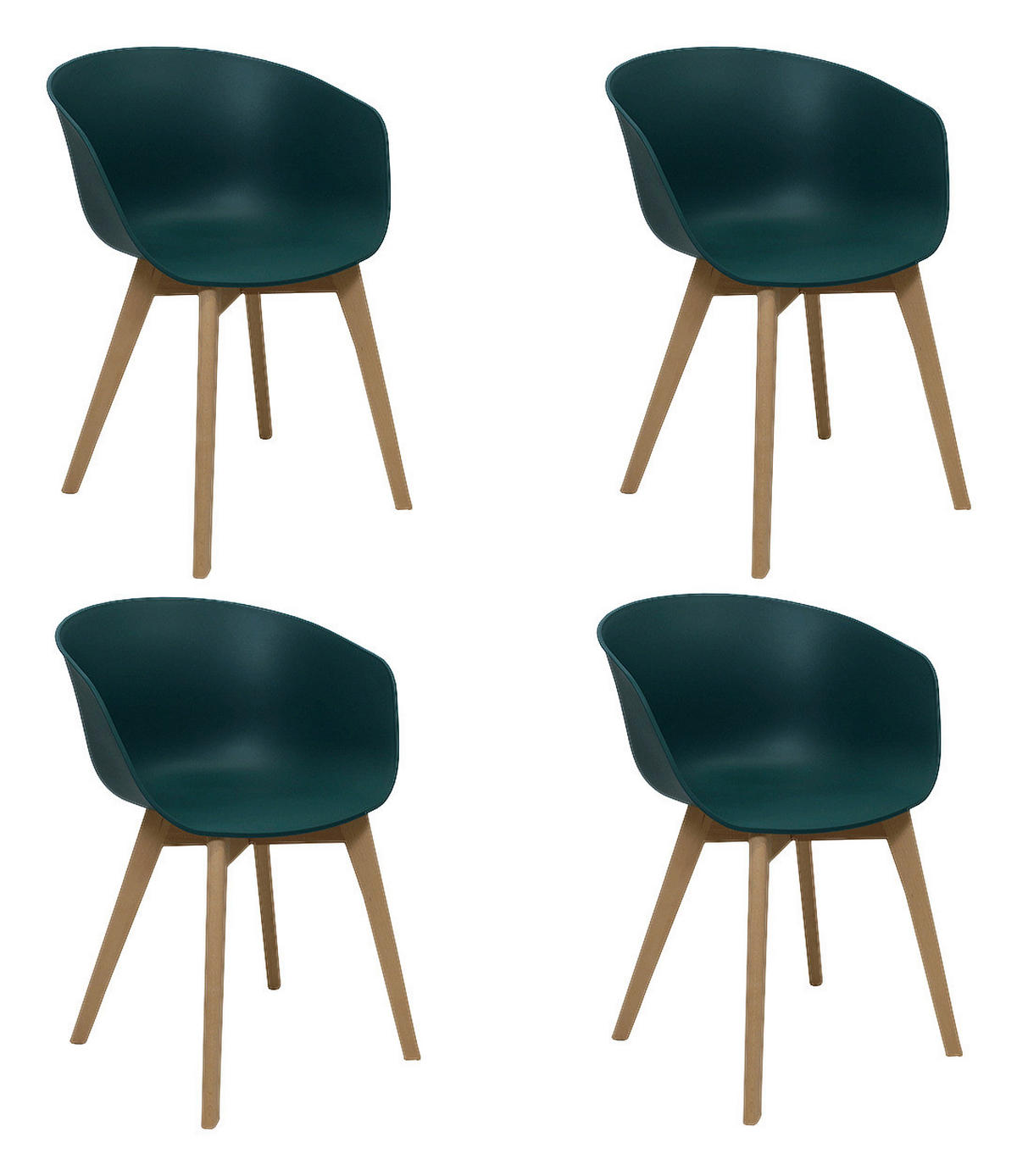 SADA ŽIDLÍ S PODRUČKAMI 4 kusy - tmavě zelená/přírodní barvy, Moderní, dřevo/plast (60/78,5/44cm) - MID.YOU
