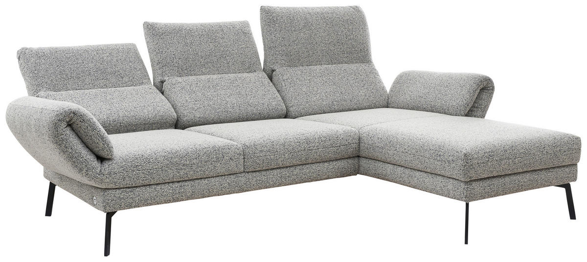 ECKSOFA in Flachgewebe Blaugrau  - Blaugrau/Schwarz, Design, Textil/Metall (255-365/175-224cm) - Dieter Knoll