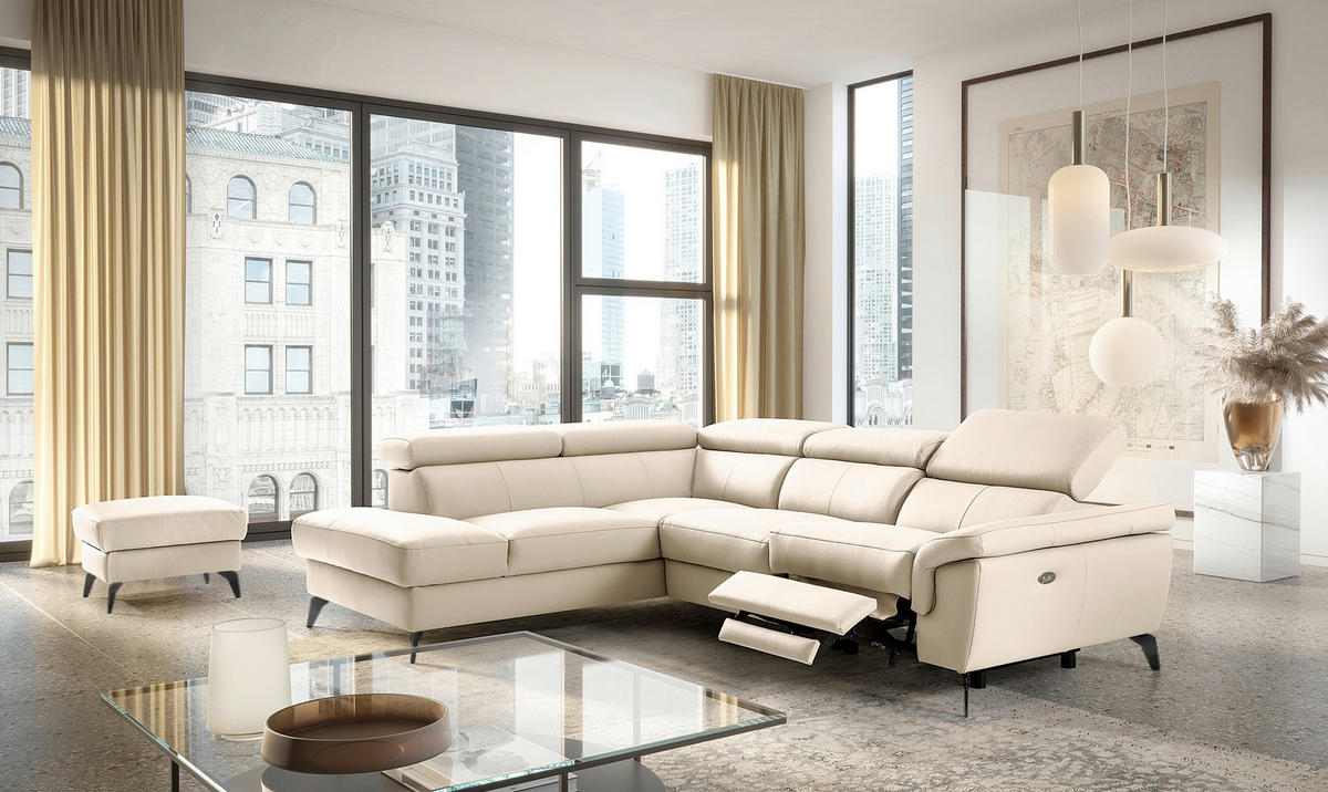 ECKSOFA SONO in Lederlook Echtleder Grau Armteilverstellung, Kopfteilverstellung  210/265 cm  - Schwarz/Grau, Design, Leder/Textil (210/265cm) - Livetastic
