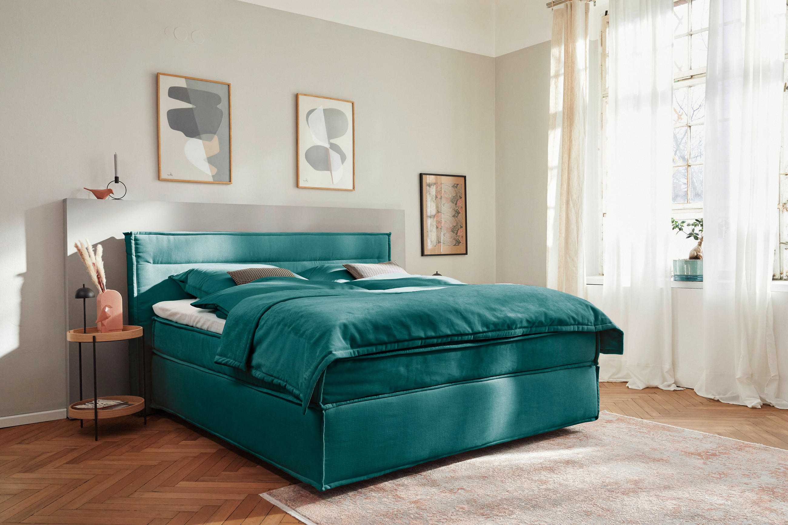 BOXSPRINGBETT 180/200 cm  in Petrol  - Petrol/Schwarz, Design, Textil (180/200cm) - Musterring