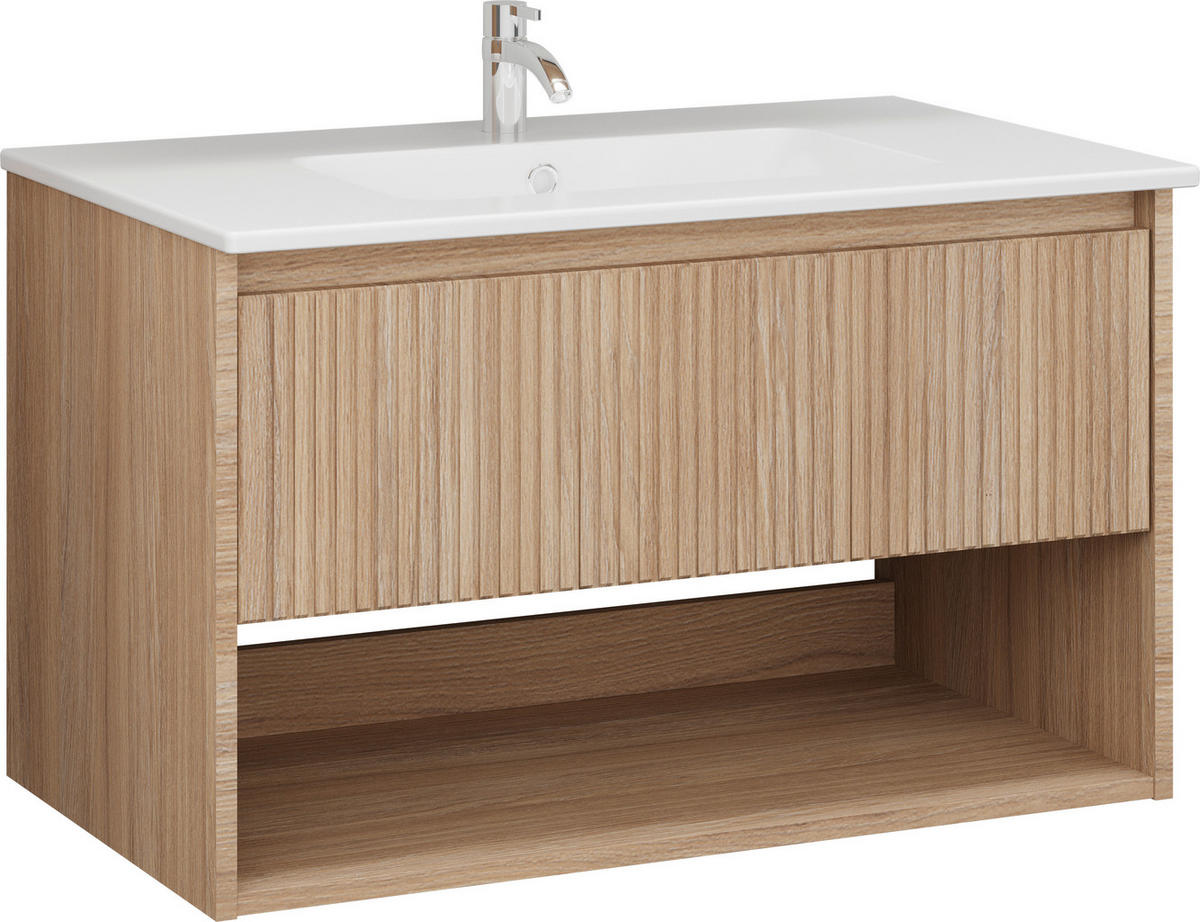 KOMBINOVANI UGRADNI UMIVAONIK  boja hrasta  - boja hrasta, Moderno, pločasti materijal/keramika (80cm) - Ti'me