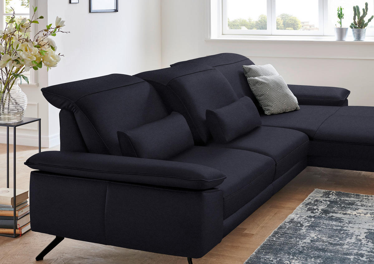 ECKSOFA in Echtleder Schwarz  - Schwarz, Design, Leder/Metall (328/193cm) - Dieter Knoll