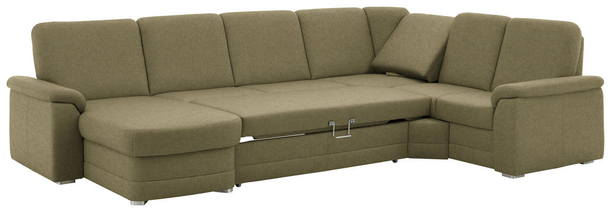 WOHNLANDSCHAFT  in Chenille Schilfgrün  - Schilfgrün/Alufarben, KONVENTIONELL, Holz/Textil (160/329/235cm) - Beldomo Comfort