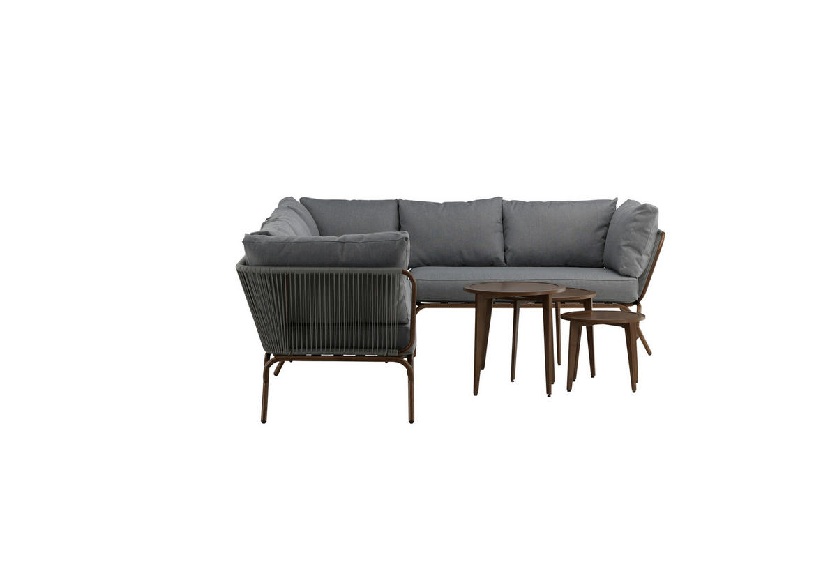 DINING-LOUNGESET  - Braun/Grau, KONVENTIONELL, Textil/Metall - Gardenson