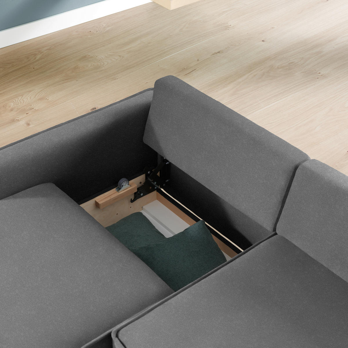 ECKSOFA in Chenille Dunkelgrau  170/237 cm  - Eichefarben/Dunkelgrau, KONVENTIONELL, Holz/Textil (170/237cm) - Sedda
