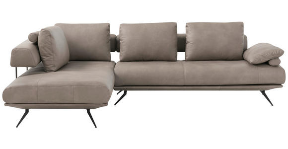 ECKSOFA Grau Echtleder Rückenkissen, Rücken echt  - Schwarz/Grau, Design, Leder/Metall (231/305cm) - Dieter Knoll
